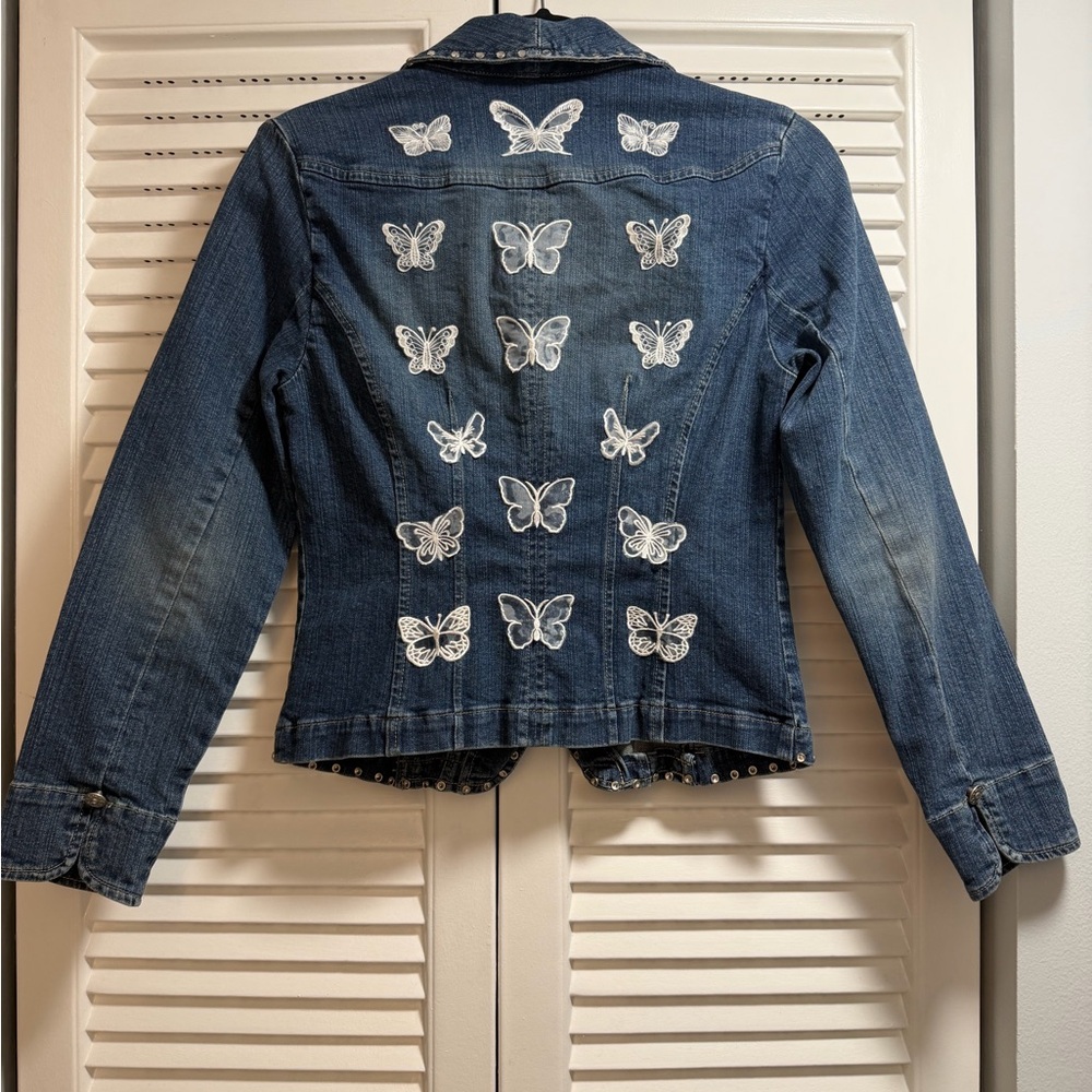 Handmade Embellished Butterfly Jean Jacket - Picture 3 of 4